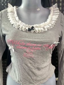 Cute Ruffled Graphic Long Sleeve Top