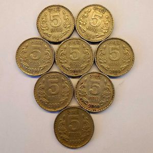 Set Of 8 Moscow Mint 5 Rupee Coins Year 1999-2000