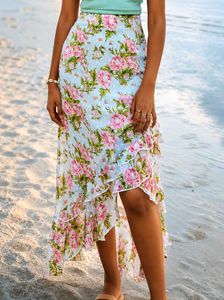 Floral Ruffle Hem Midi Skirt