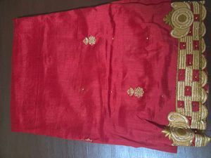 Elegant Red Embroidered Saree with golden blouse