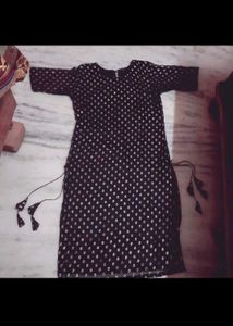New Elegant Black Kurta with Silver Polka Dots