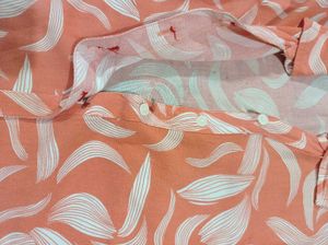Stylish Coral Leaf Print Button-Up Shirt