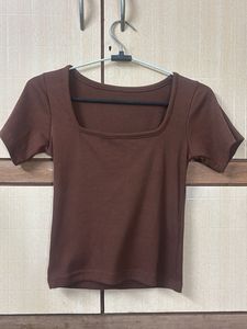 Brown Square Neck Top