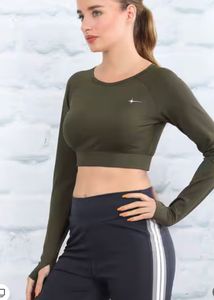 Green Cropped Long Sleeve Top
