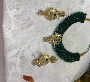 Elegant Green Beaded Necklace &amp; Earring Set