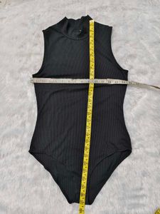 H&amp;M Black Ribbed Mock Neck Bodysuit