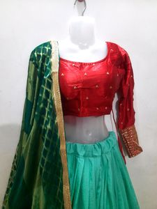 Red &amp; Teal Lehenga Choli Set