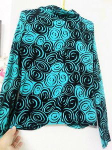 Turquoise &amp; Black Swirl Print Top