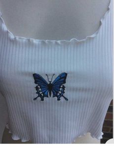 Shein Ofwhite Butterfly Embroidered Tank Top