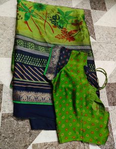Elegant Green Floral Saree with Blouse