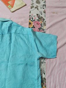 Men's Blue Short Sleeve Button-Up Shirt