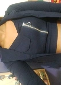 Navy Blue Zip-Up Crop Top