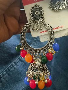 Boho Jhumka Earrings with Colorful Beads