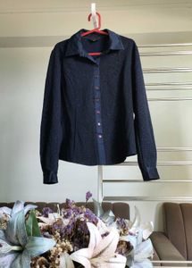 Navy Button-Down Blouse