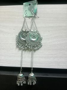 Long Jhumka Oxidised Silver Earrings For Party