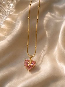 Sparkling Pink Heart Necklace
