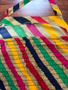 Multicoloured Striped Halter Neck Cropped Top