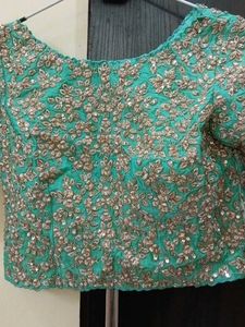 Exquisite Embroidered Teal Saree blouse only