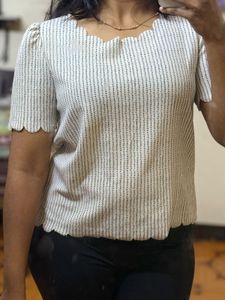 Striped Scallop Trim Top