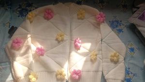 White Quilted Sweater with Flower Appliques