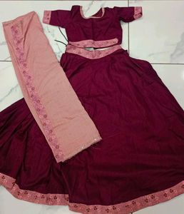 Maroon &amp; Pink Embroidered Lehenga Set