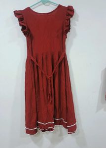 Chic Red Ruffled Cap Sleeve Dress
