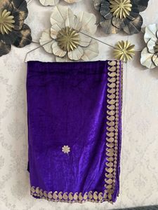 Royal Purple Velvet Saree with Gold Border