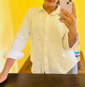 Embellished White Collared Shirt