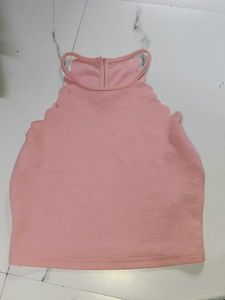 Pink Scallop Neck Halter Top