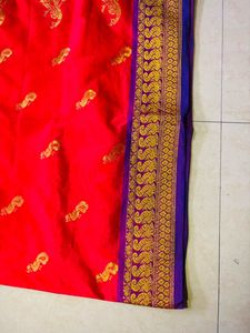 Red Silk Saree with Golden Border