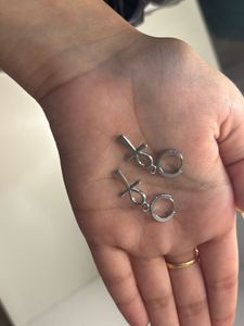 Alt Gothic Silver Ankh Charm Hoop Earrings