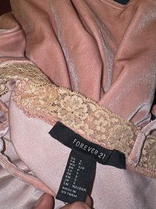 Pink Velvet Lace Trim Bodysuit