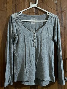 Cozy Grey Long Sleeve Henley Top