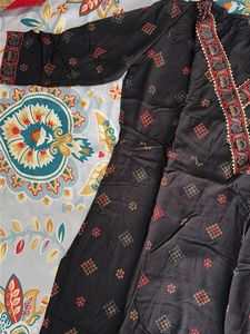 Elegant Black Kurta with Red &amp; Gold Print