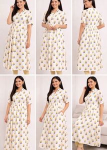 Floral Print White Cotton Kurta