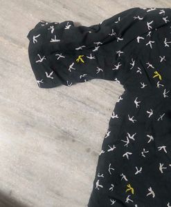 Cute Bird Print Black Top
