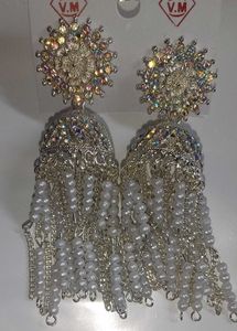 White toned jhumka with pearl hangings