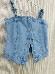 Light Wash Denim Square Neck Top