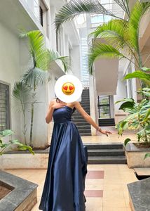 Elegant Navy Blue Strapless Gown