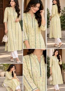Pastel Yellow Printed Long Kurti | Elegant Ethnic