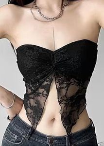 Black Lace Twist Front Tube Top