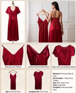 Elegant Red Satin Robe Nighty dress