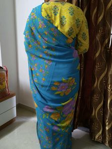 Beautiful Blue Floral Chiffon Saree