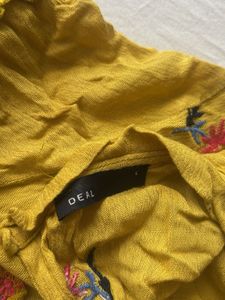 Yellow Ruffled top  with Floral Embroidery