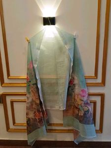 Elegant Floral Print Linen Dupatta