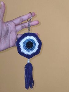 Crocheted Evil Eye Keychain Tassel Charm