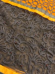 Bright Mustard Yellow Suit with Grey Embroidery