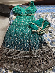Ethnic Gown Bandhani Georgette, Gold Embroidery