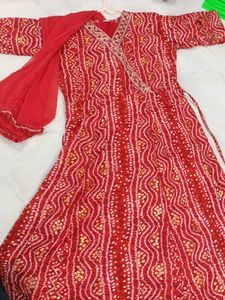 Red Bandhani Kurta Set with Dupatta