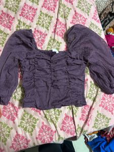 Purple Square Neck Ruched Top
